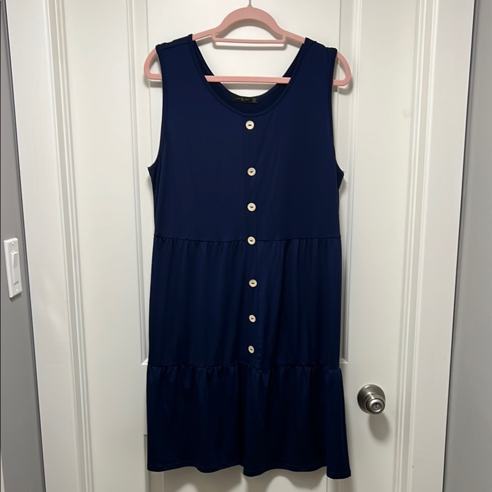 SHEIN Blue W/Buttons Sleeveless Tiered Midi Dress